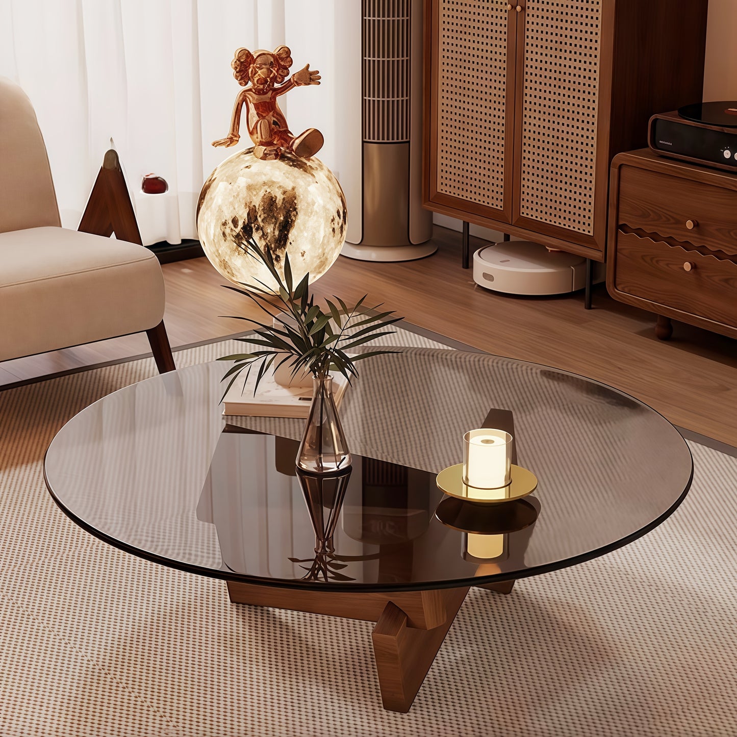 Modern Glass Top Coffee Table – Walnut Frame Center Table