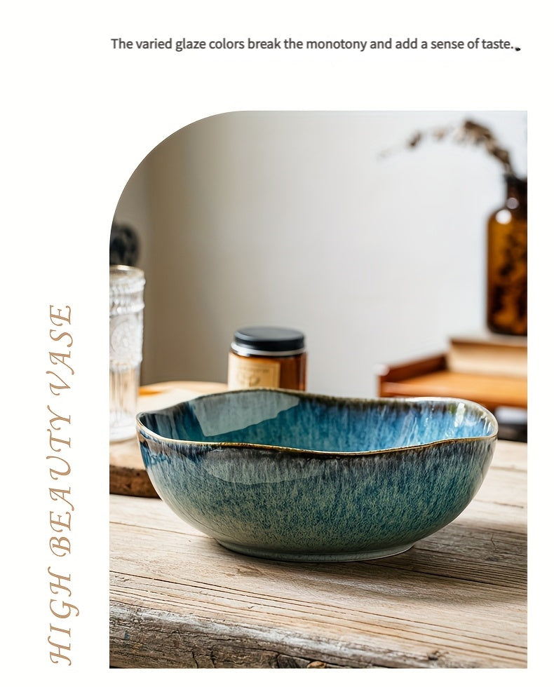 Azure Flame Asymmetrical Ramen Bowl (1 Piece) – Extra-Thick Restaurant-Grade Ceramic