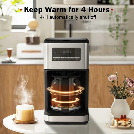 Coffee Maker, Drip Coffee Machine, 14-Cup/5-Cup Glass Carafe, 24 Hours Programmable Coffee Brewer, Keep Warm, Washable Filter, Stainless Steel, Silver/Black