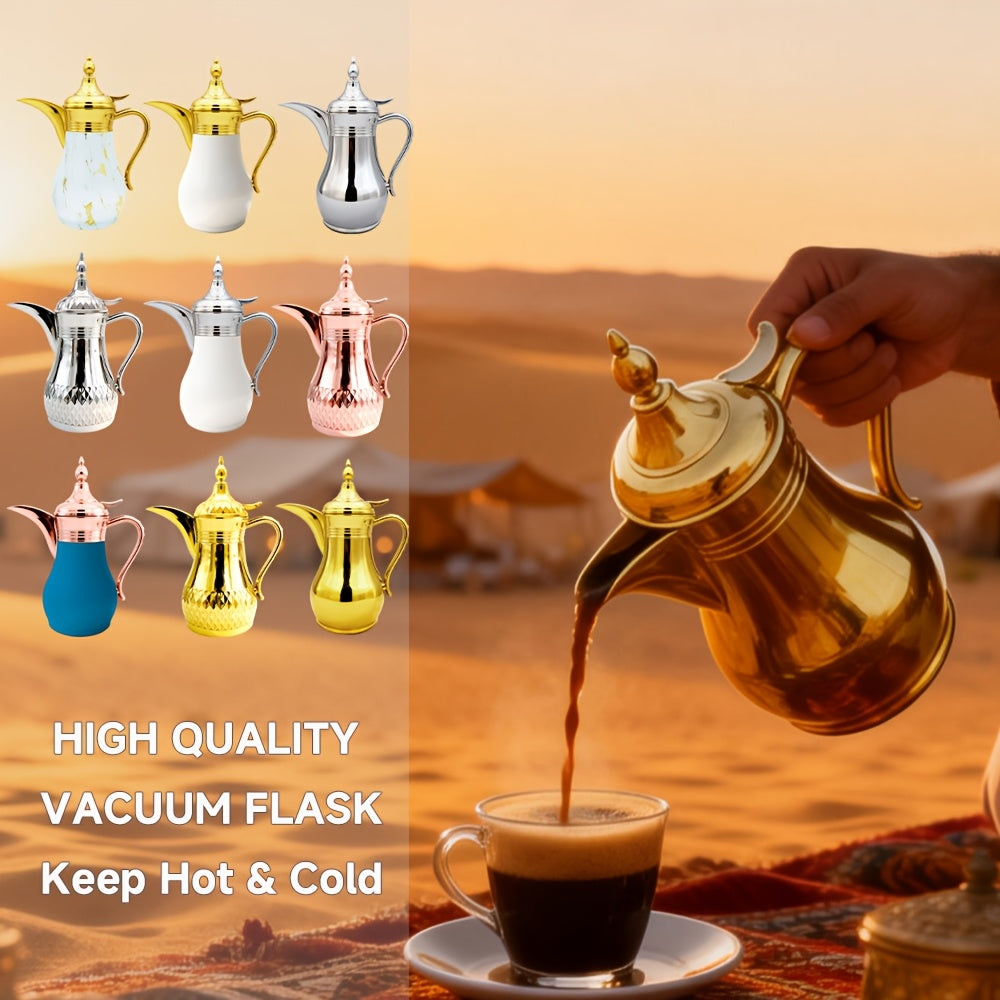 Middle Eastern Arabic Turkey-Inspired Stainless Steel Coffee Pot Dallah Pot Coffee Maker, Double-Wall Insulated Coffee Pot with Lid And Hand, Multiple Colors And Capacities Available for Women, Men, Guests, Best Gift Idea, Ki