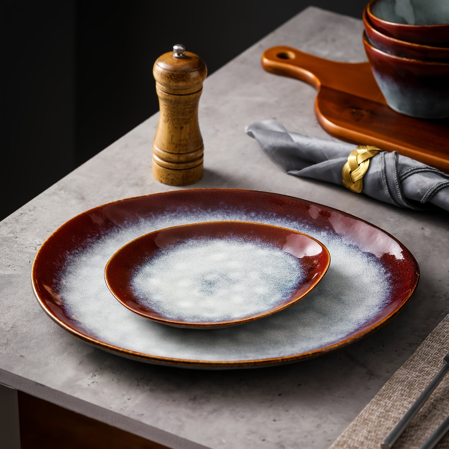 Irregular Oval Dinnerware Set (11-Piece) – Serving Platter, Dessert Plates, Bowls & Saucers