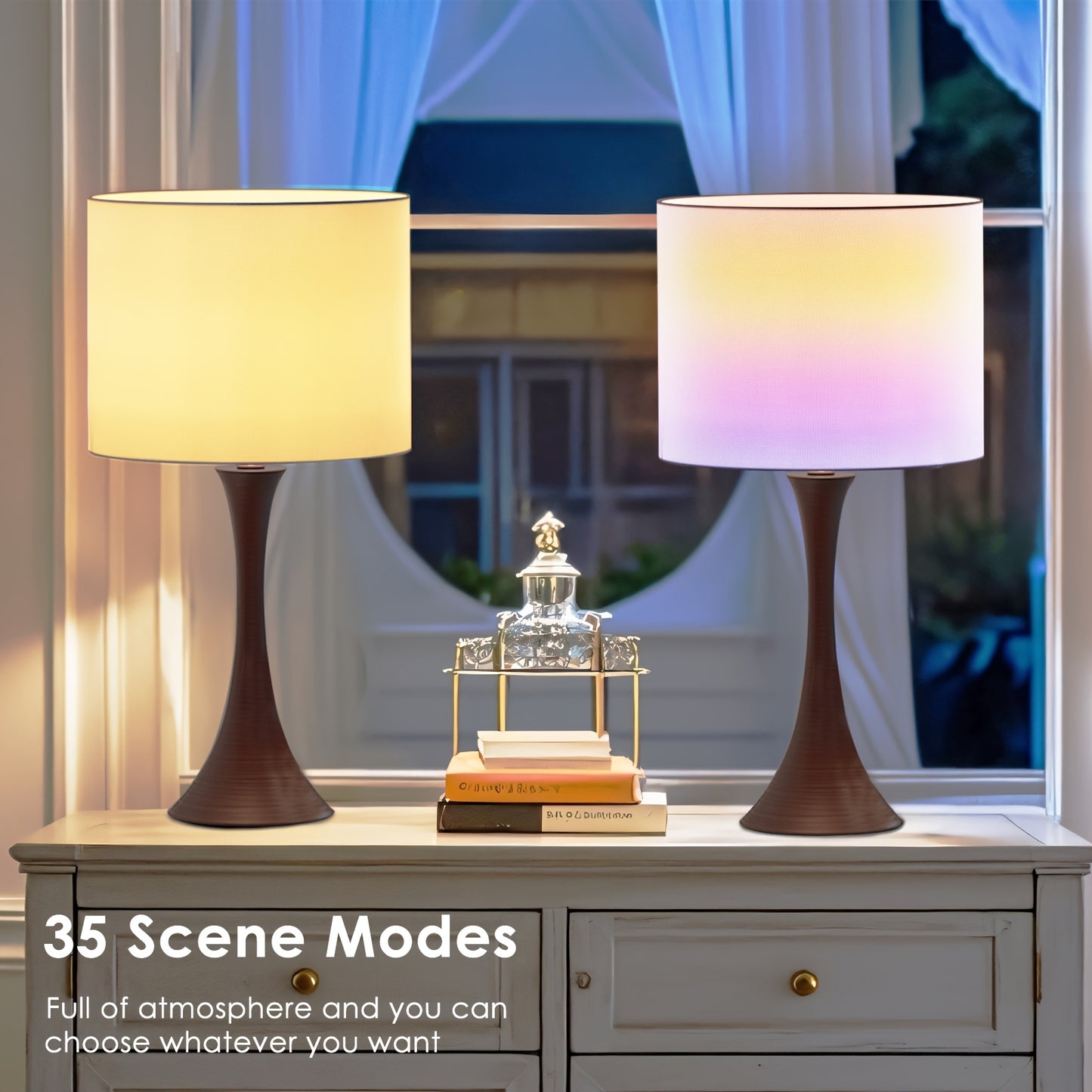Modern Smart Bedside Table Lamps - Set of 2, 24" Tall, Brown, APP Remote Control, Music Sync for Bedroom & Farmhouse Living Room Decor