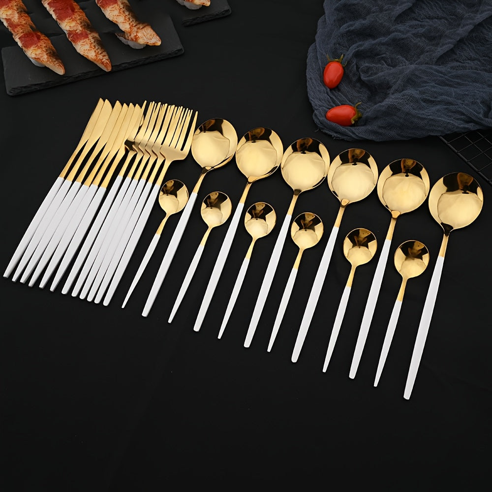A Set of 24pcs of Portuguese Mirror-Finish Stainless Steel Cutlery, Suitable for Weddings, Catering, Home Use, Hotels, And Restaurants.