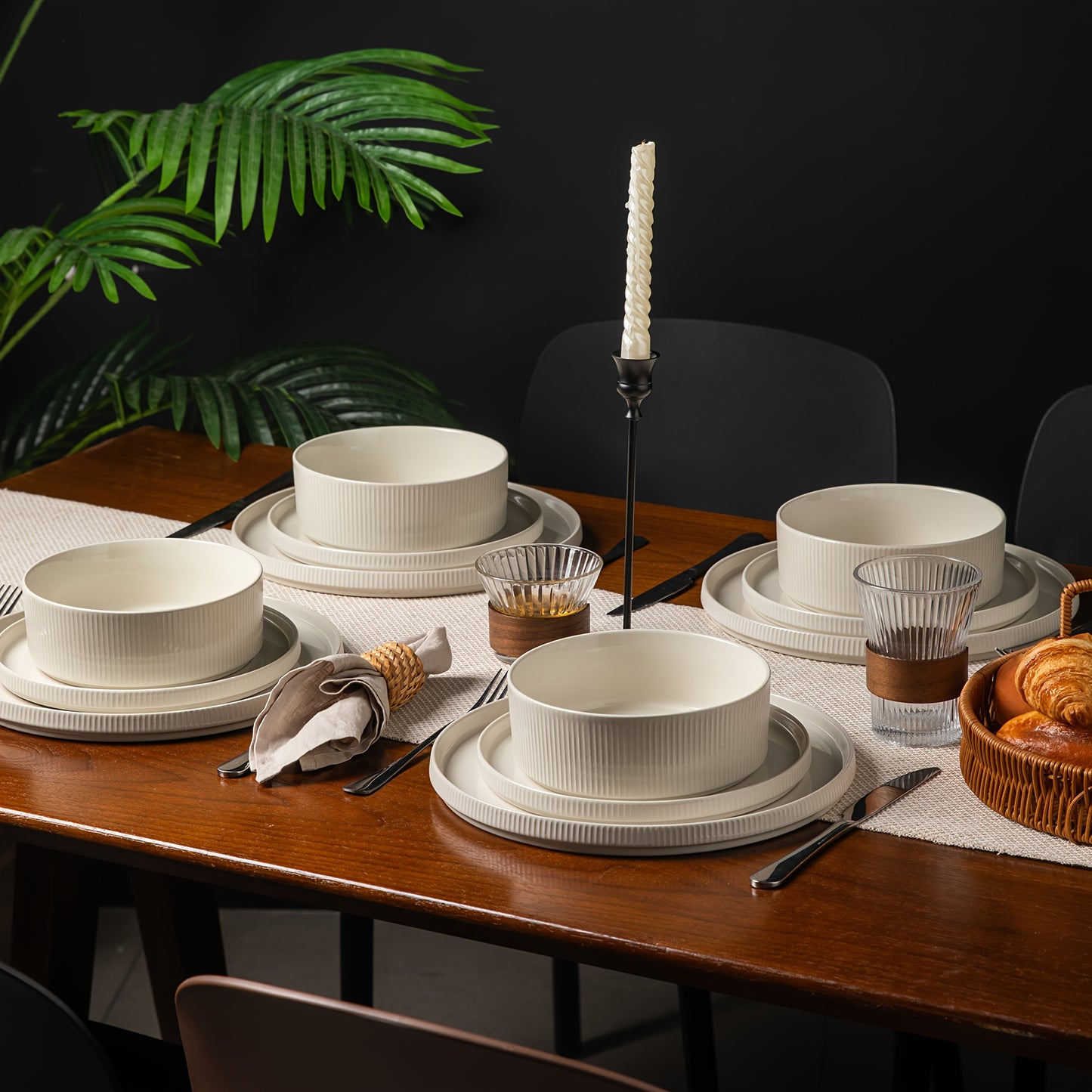 White Reactive Glaze Stoneware Dinnerware Set (12-Piece) – Chip & Scratch Resistant