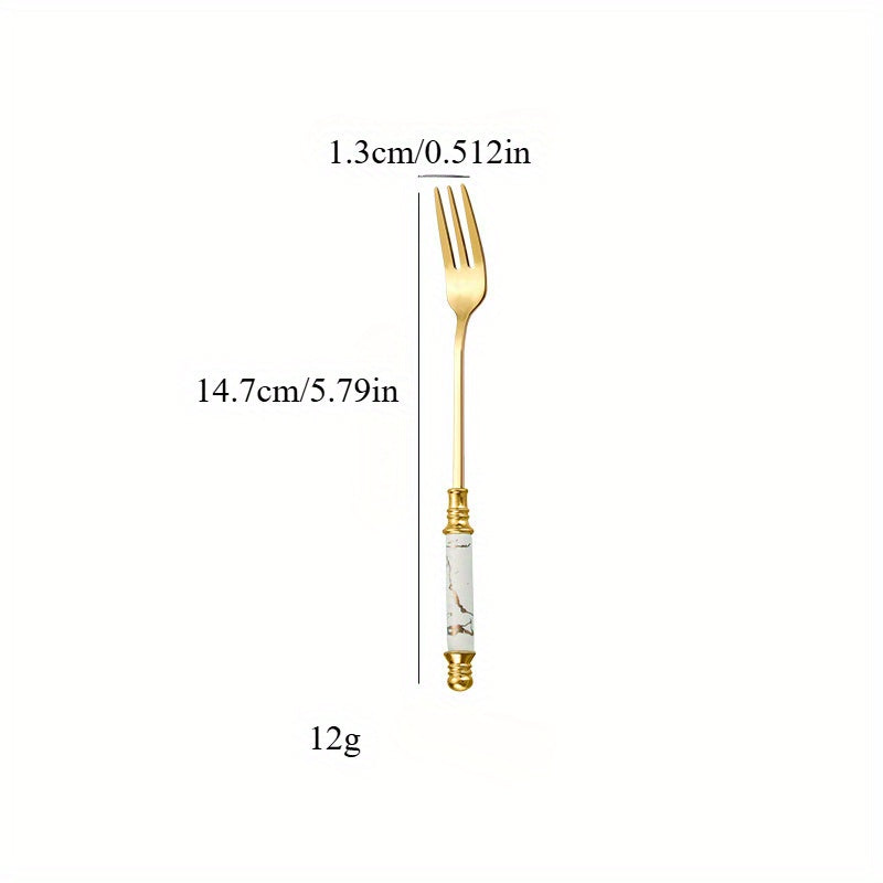 Stylish Stainless Steel Cutlery with a Marble Design, Featuring Vintage Ceramic Handles, Perfect for Upscale Western Meals, Desserts, And Tea Service