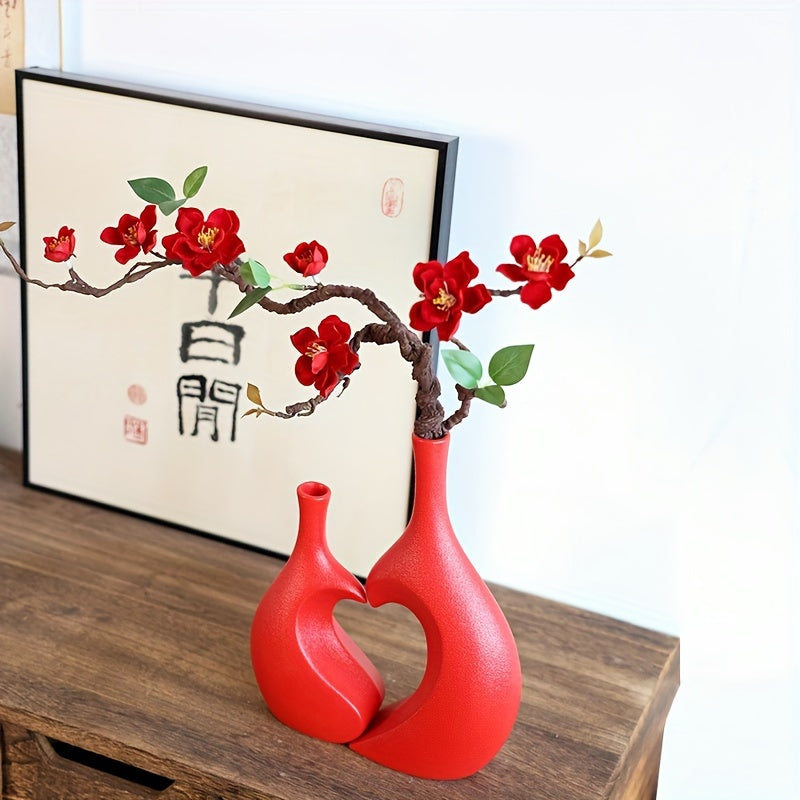 2pcs Flower Vases, Heart-shaped Connected Vases, Spring Summer Home Table Decor, Living Room Bedroom Display Cabinet Shop High-value Ornament, Gift For Relatives Friends