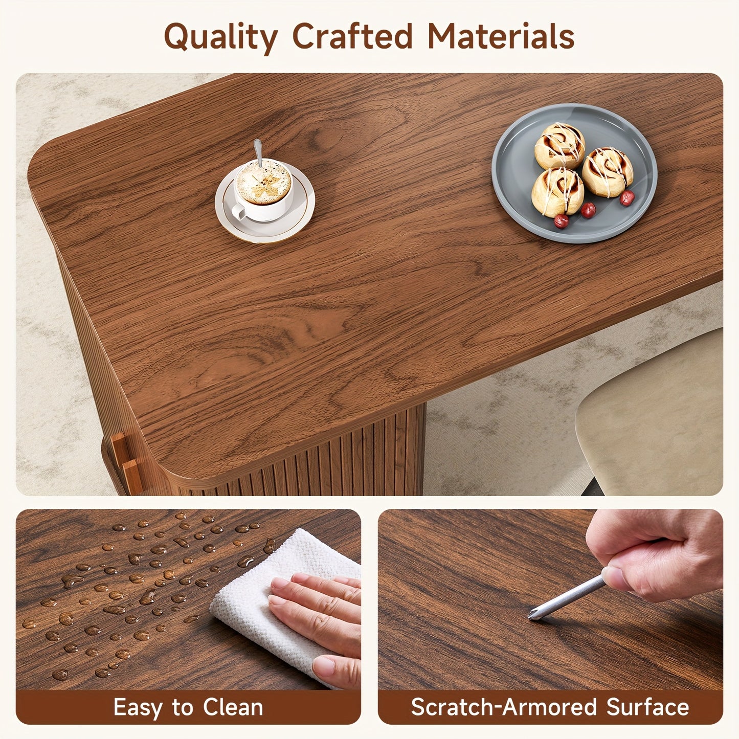 59” Kitchen Island with Storage & Sliding Door – Walnut Bar & Prep Table