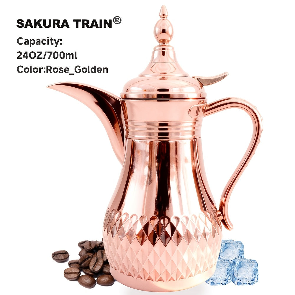 Middle Eastern Arabic Turkey-Inspired Stainless Steel Coffee Pot Dallah Pot Coffee Maker, Double-Wall Insulated Coffee Pot with Lid And Hand, Multiple Colors And Capacities Available for Women, Men, Guests, Best Gift Idea, Ki