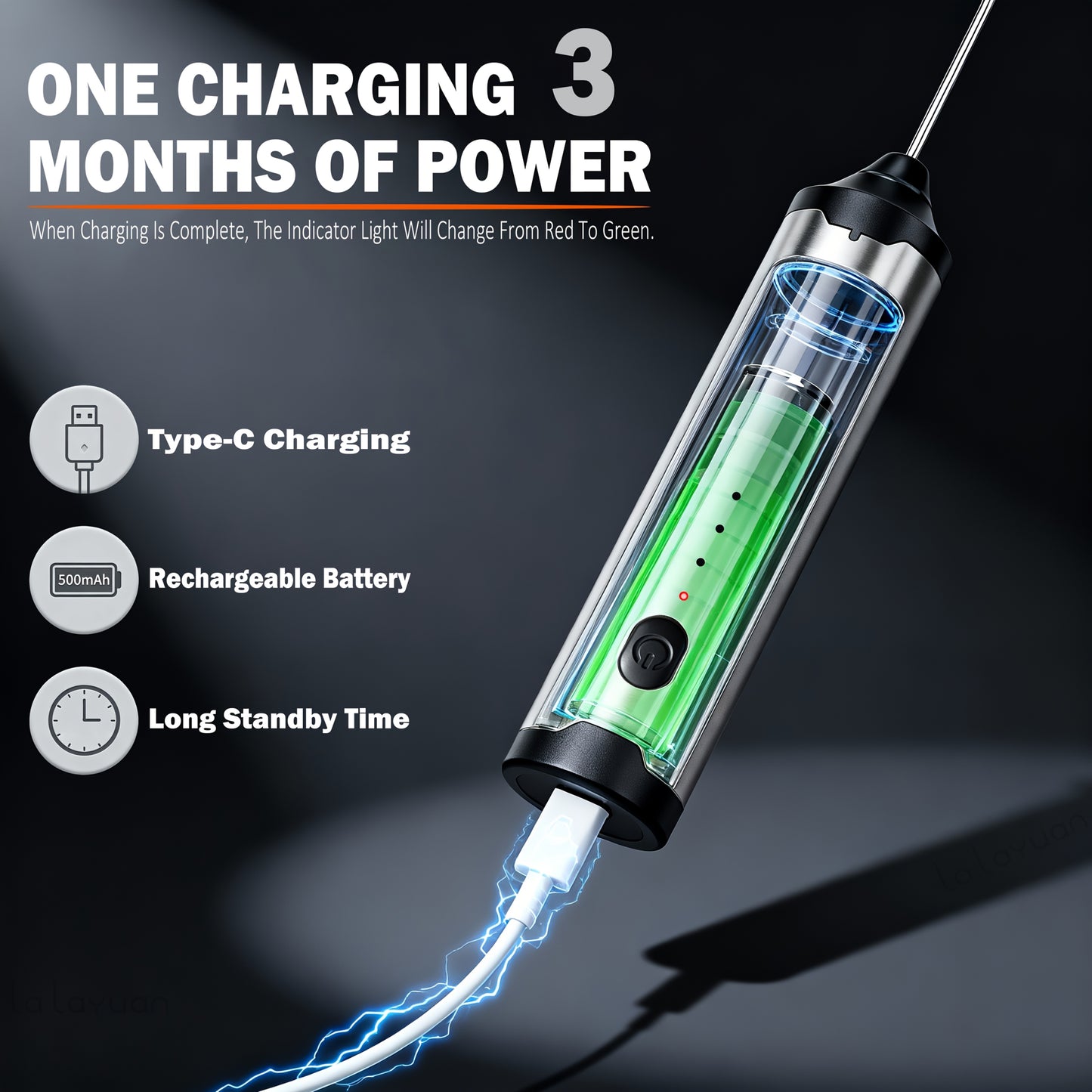 3-Speed Adjustable Rechargeable Milk Frother - 304 Stainless Steel Handheld Electric Foam Maker, Large Battery USB Charging Drink Mixer, Multi-Use Milk & Egg Beater for Coffee, Latte, Matcha, Portable Whisk for Daily & Travel