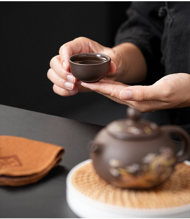 Portable Chinese Ceramic Purple Clay Tea & Coffee Set - One Pot & 4 Cups Travel Tea Suitable for, Camping, Office, Gift for, - Ceramic Tea Set with Storage Bag, Coffee/ Tea Cups