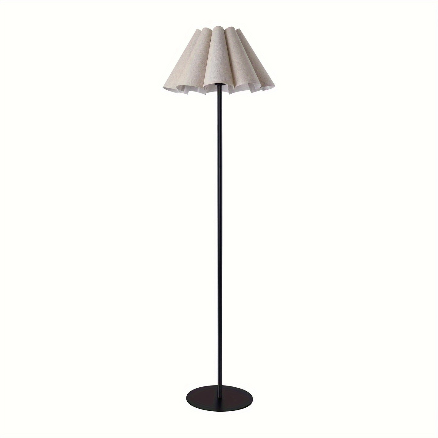 KUNJOULAM Modern Floor Lamp, Black Pole Floor Lamps, Simple Design Tall Lamp With Beige Lampshade, Standing Lamp For Living Room, Bedroom, Office, Home (Without Bulb)
