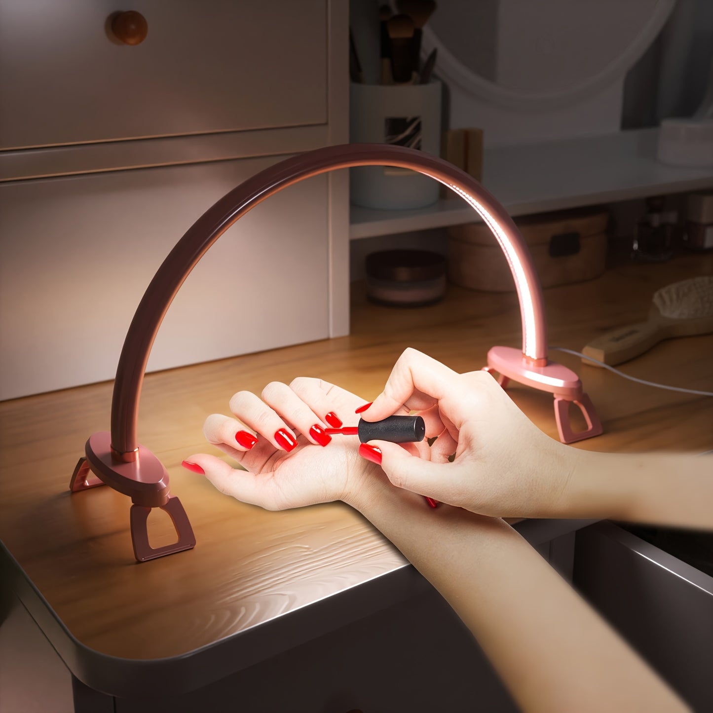 1pc Aluminum Alloy 3 Color Temperatures Dimmable Half-Moon Desk Lamp - USB-Powered Arch Light with Polished Finish for Nail Art, Crafts, Reading & Nightstand Use, Craft Lighting | Sleek Design | Adjustable Brightness, Desk La