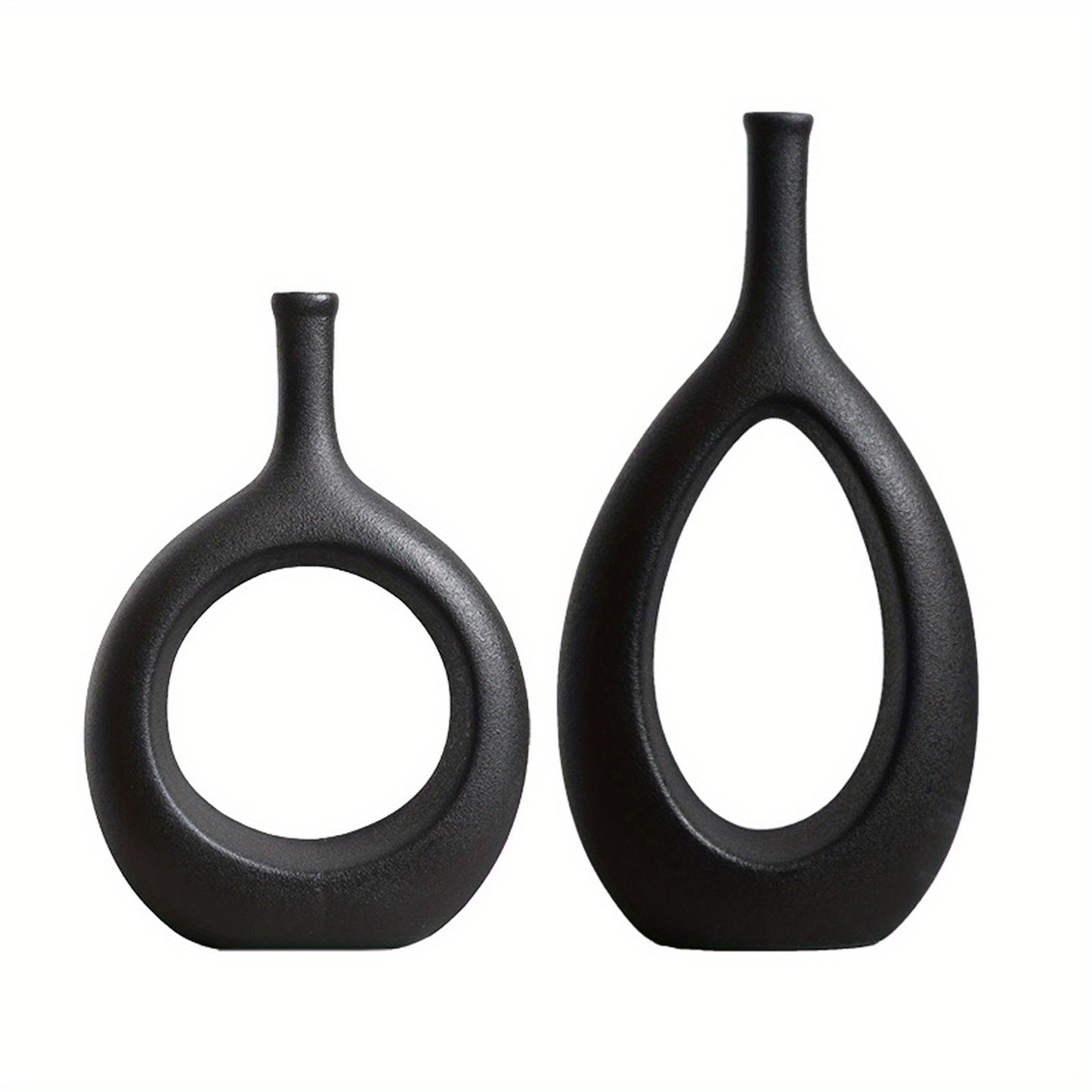 2pcs Ceramic Flower Vase, Hollow Oval Vase For Home Décor Office Decoration, Modern Geometric Vases Figurines Ornament For Living Room Bedroom Dining Table
