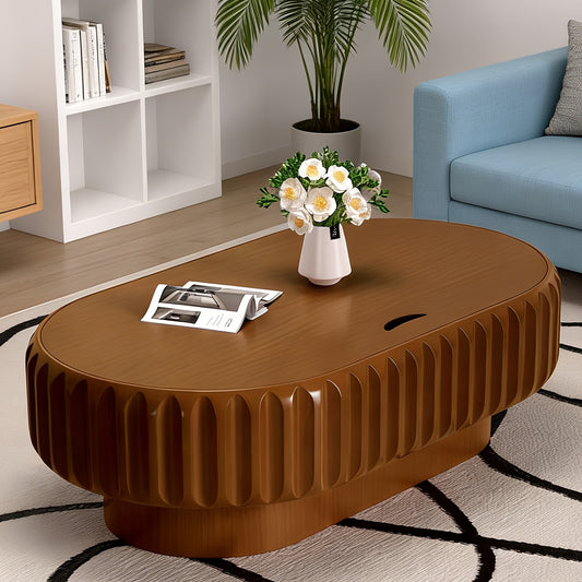 43” Oval Fluted Coffee Table with Storage – Modern Low Drum Center Table