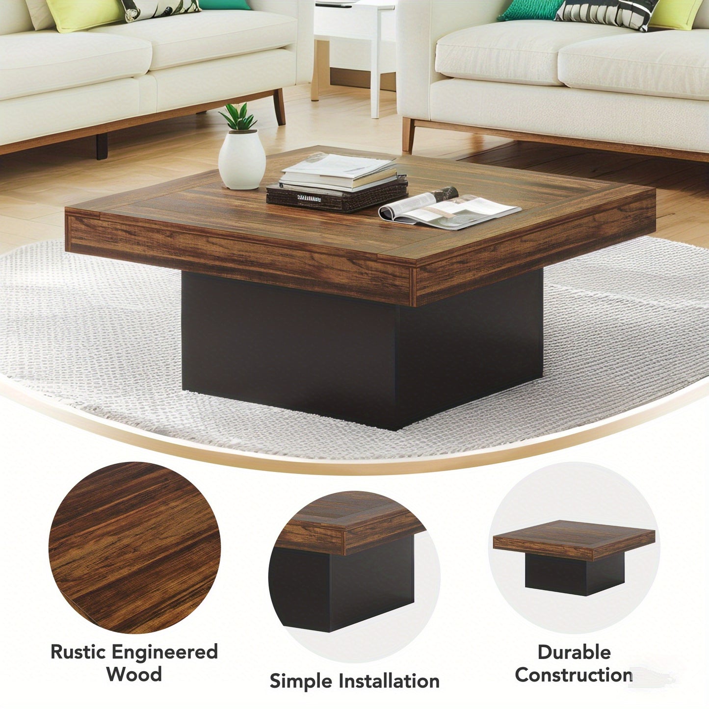 35” Wooden Center Coffee Table – Modern Living Room & Home Office Table
