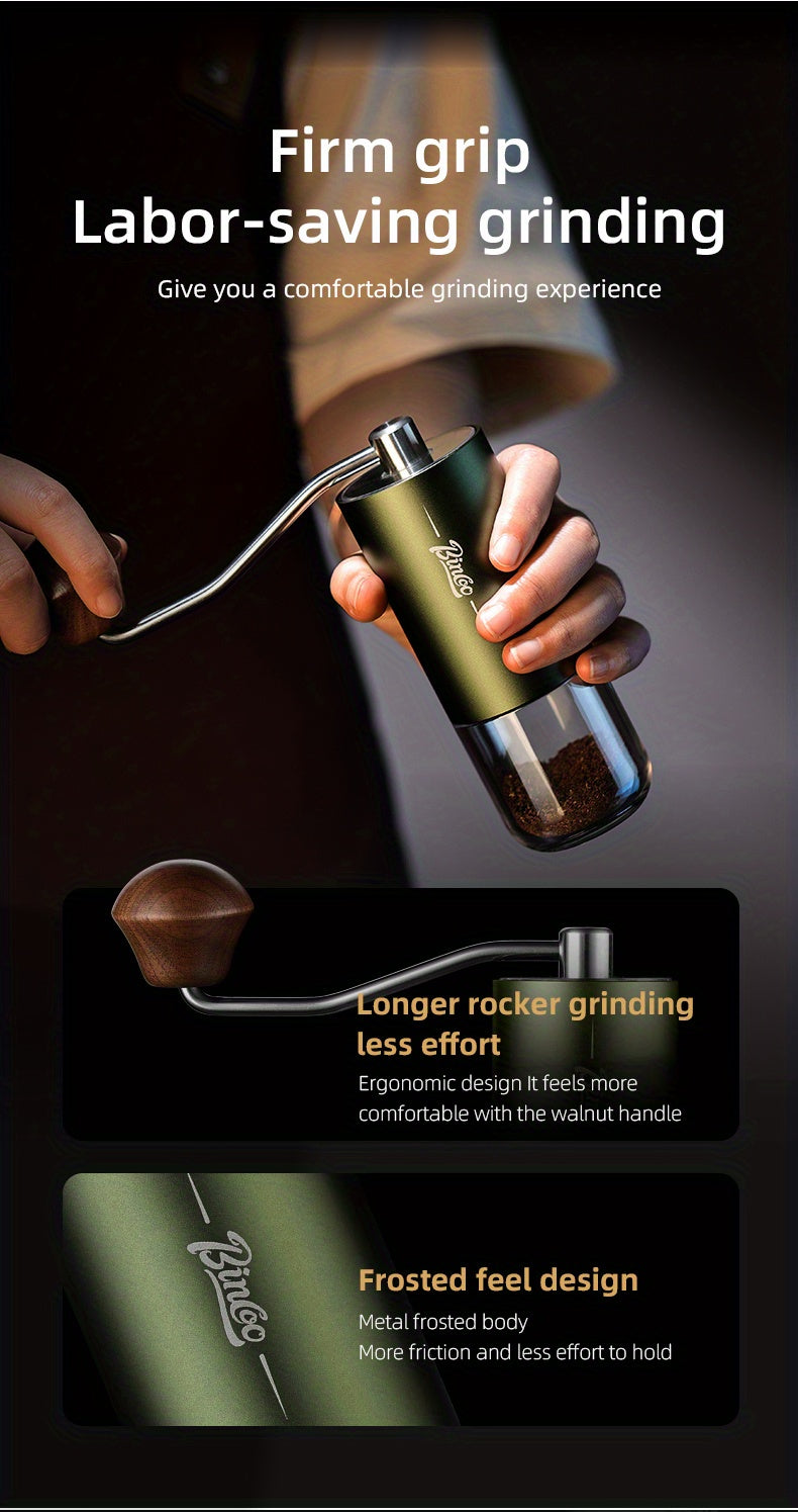 Bincoo Phantom Series Manual Coffee Grinder Featuring 6 Star Steel Burrs, a Portable Hand Crank Mill with Adjustable Grind Settings Suitable for Espresso, Pour Over, French Press, And Drip Coffee, Ideal for Home, Travel, Camp