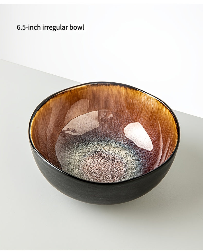 Brown Flame Glaze Ceramic Dinnerware Set (12-Piece) – Modern Plates & Bowls for 4