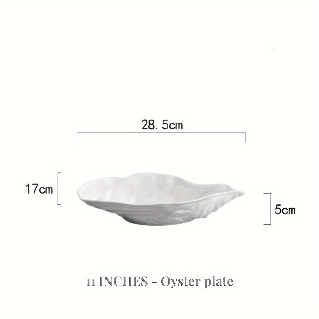 Oyster-Shaped Ceramic Serving Plate (White) – Available in 3 Sizes