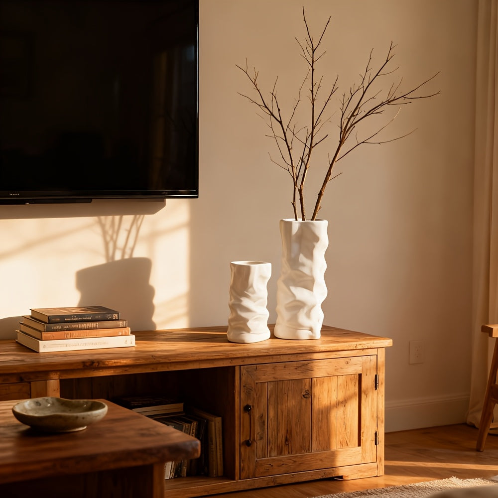 [Boho Bud Vase] Lightweight Shatterproof Large Round Plastic Bud Vase | Ceramic-Like Texture for Boho Style Home Decor, Ideal for Living Room, Dining Table, and Bedroom