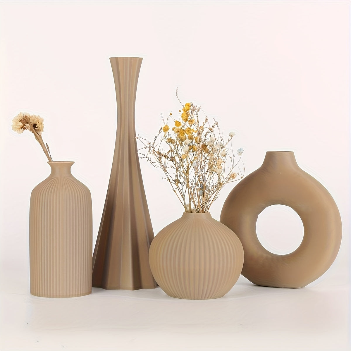 [Bohemian Vase] 4pcs Bohemian Style Vase Set | Round Plastic Vase for Dry Flower Bouquets, Home and Office Desktop Decoration, Holiday Gifts