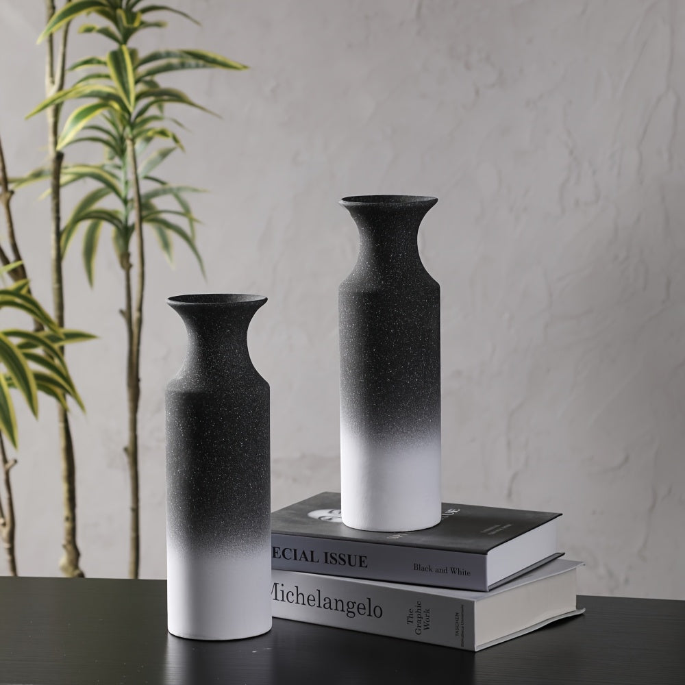 1pc Ceramic Rustic Farmhouse Vase | Decorative Cylinder Flower Vase, Height 26.5CM, Solid Geometric Pattern, Suitable for Home Decoration, Table Settings, Living Room Decor, Shelf Embellishments