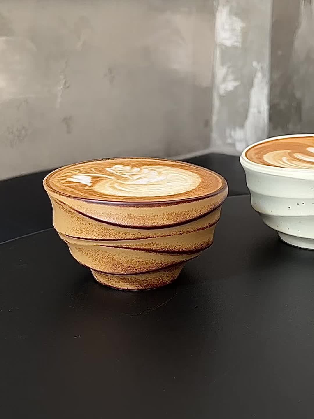 [Vintage Ceramic Coffee Cup] Vintage Rustic Ceramic Bamboo-Section Coffee Cup | Kiln-Altered Handheld Mug, Creative Unique-Shaped Latte Art Mug