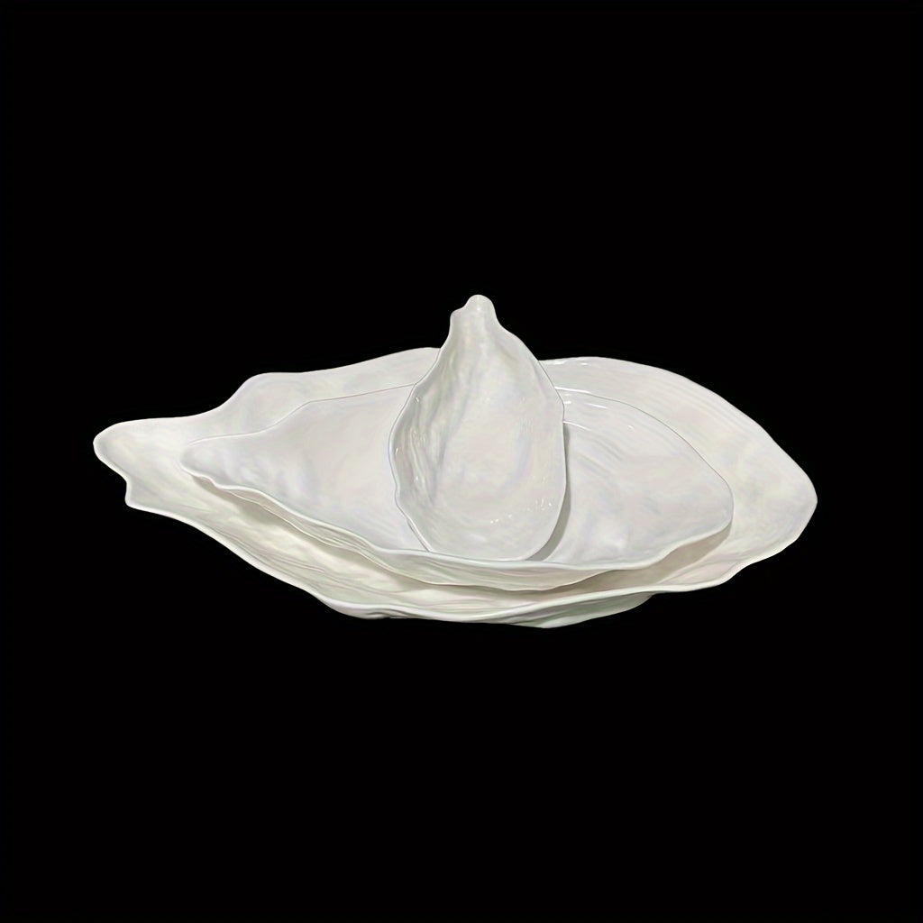 Oyster-Shaped Ceramic Serving Plate (White) – Available in 3 Sizes