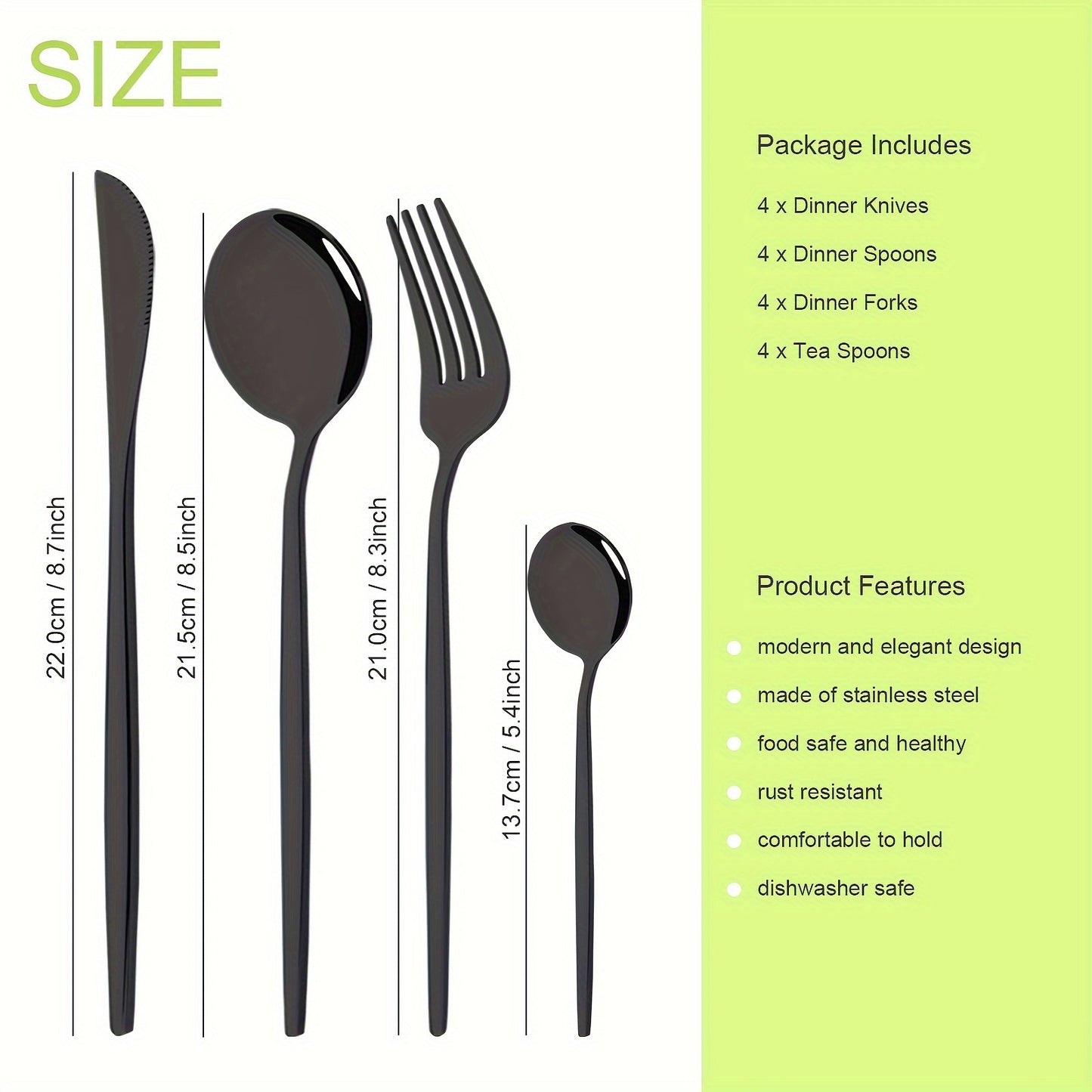 Mirror Polished Western Tableware Set 16pcs, Stainless Steel Tableware Set for 4 People, Including 4 Dinner Knives, 4 Dinner Forks, 4 Dinner Spoons, 4 Teaspoons, Suitable for Home Kitchen and Restaurant, Dishwasher Safe