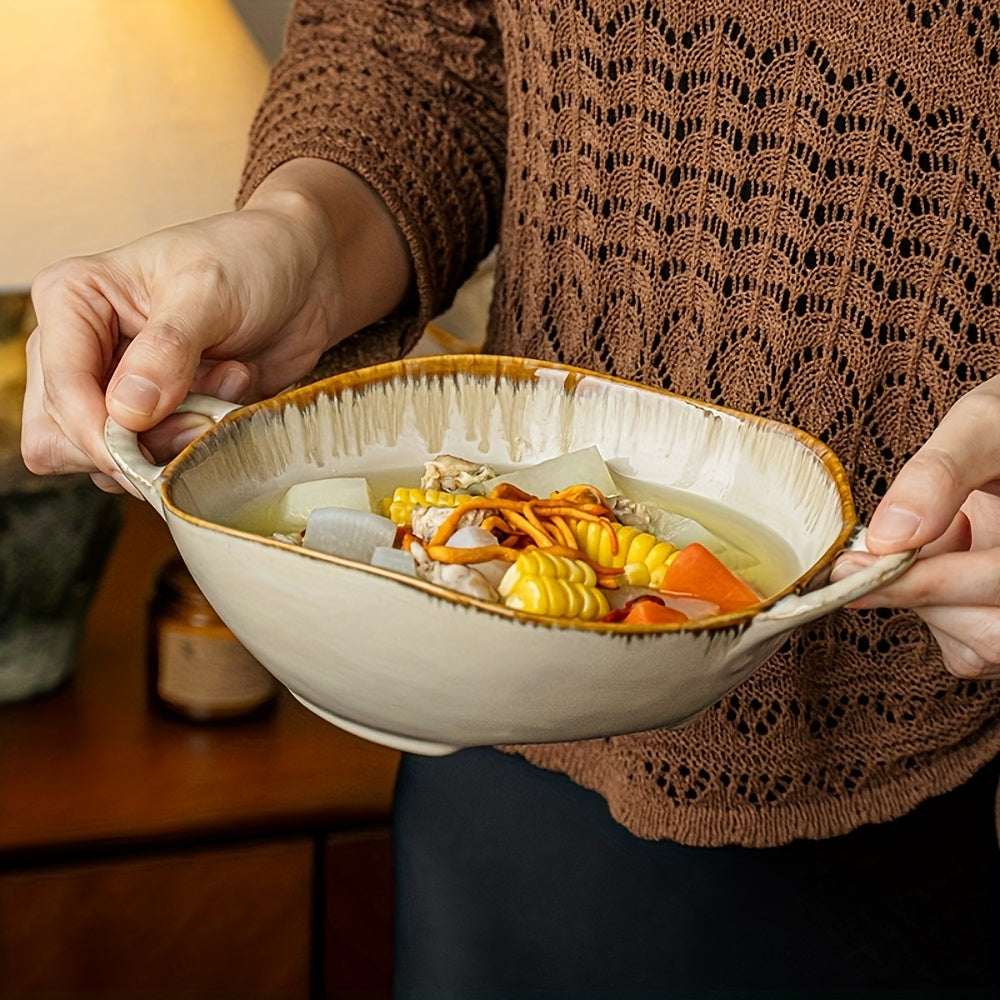 Handmade Ceramic Bowl Set (2-Pack) – Serving Bowls for Noodles, Salad & Dessert