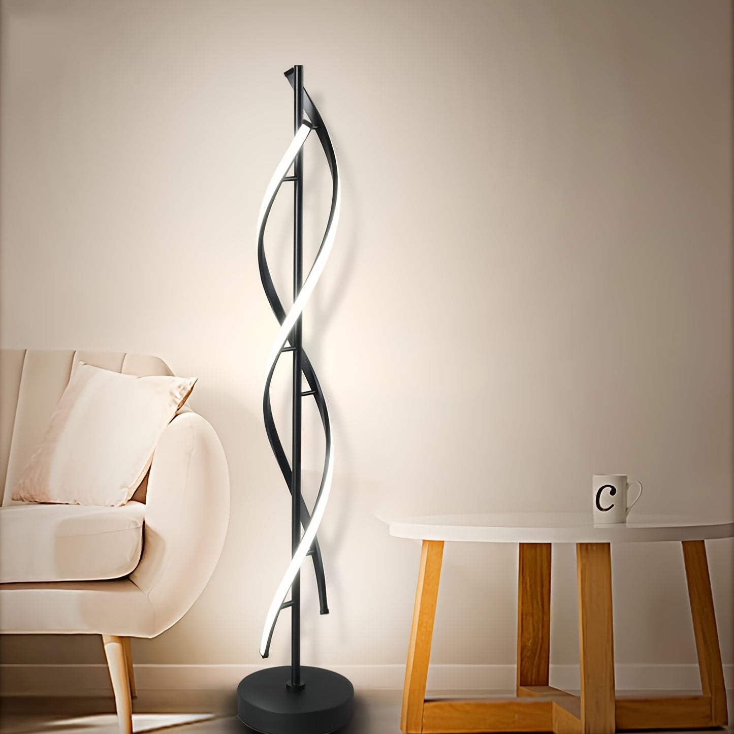 Spiral LED Floor Lamps for Living Room, Dimmable Floor Lamp, Modern Standing Lamp with Remote And Foot Switch, 60in Tall Lamp for Bedroom Office Dining Room Black White, 48W