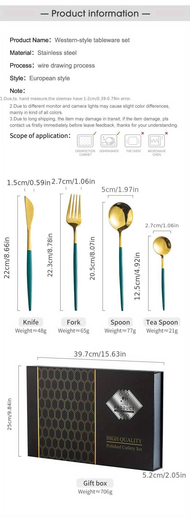 24pcs Stainless Steel Cutlery Set | KEMORELA Luxury Kitchen Cutlery Dishwasher Safe, 304 Stainless Steel