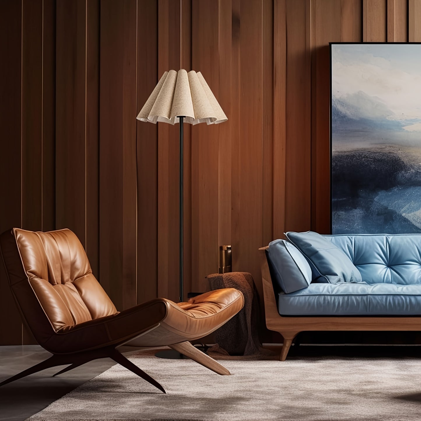 KUNJOULAM Modern Floor Lamp, Black Pole Floor Lamps, Simple Design Tall Lamp With Beige Lampshade, Standing Lamp For Living Room, Bedroom, Office, Home (Without Bulb)