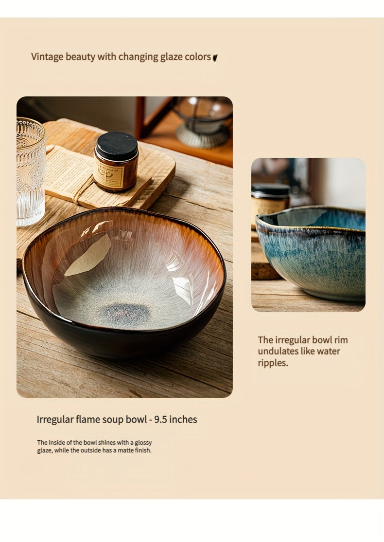 Azure Flame Asymmetrical Ramen Bowl (1 Piece) – Extra-Thick Restaurant-Grade Ceramic