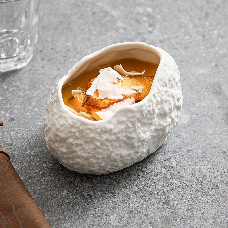 Handmade Rock-Texture Dessert Bowl – Dawn Shape Artistic Serving Dish (1 Piece)