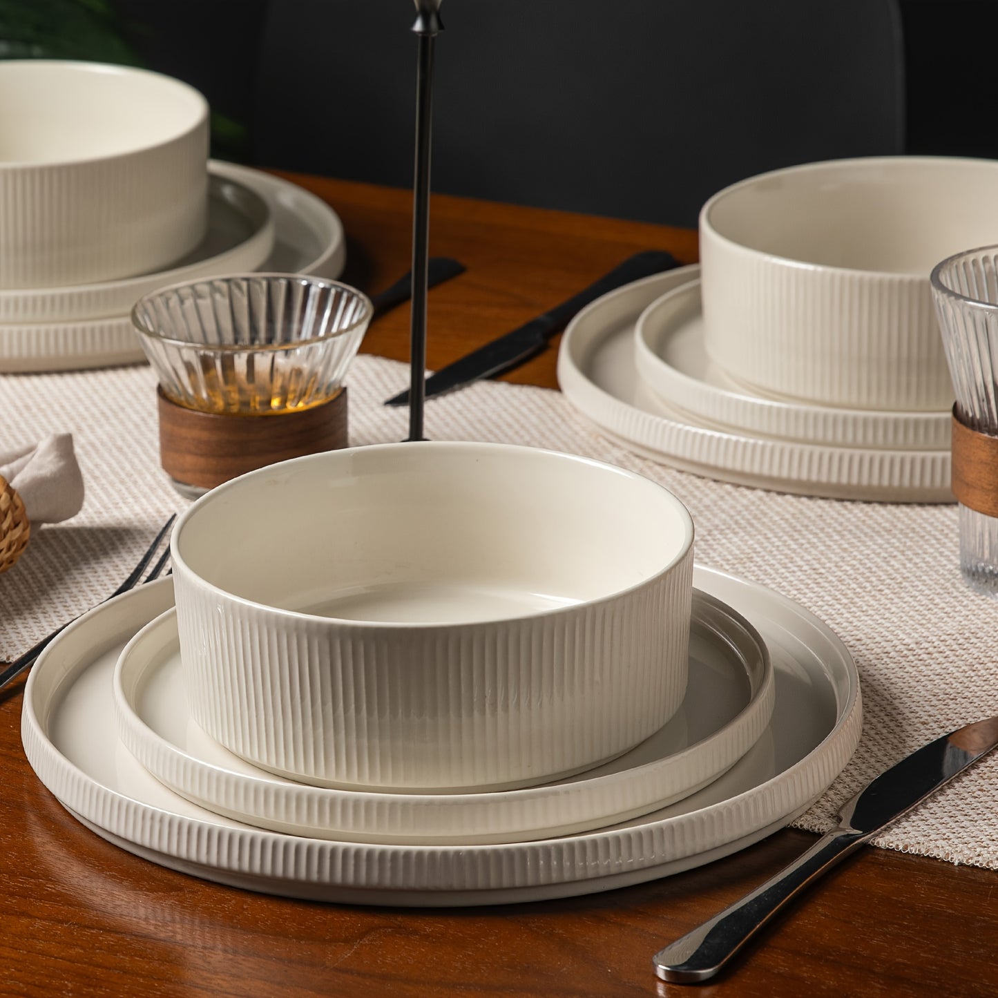 White Reactive Glaze Stoneware Dinnerware Set (12-Piece) – Chip & Scratch Resistant