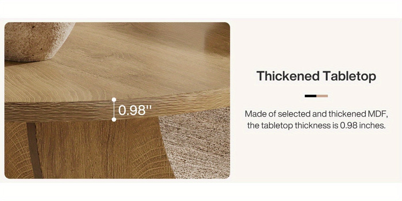 2-Tier Round Farmhouse Coffee Table – Natural Wood Accent Center Table