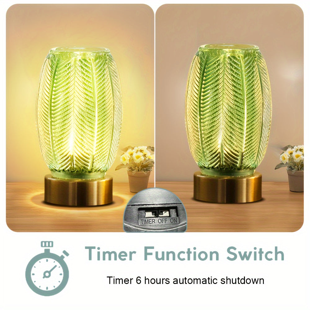 Battery Operated Lamp with Timer, Cordless Table Lamps for Room Decor, Small Table Lamp with LED Bulb, Glass Lamps Beside Table Light for Living Room, Bedroom