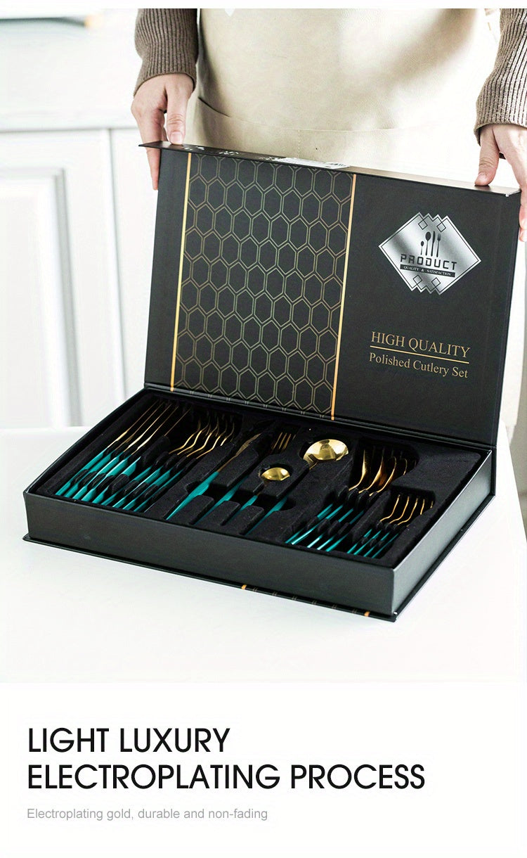 24pcs Stainless Steel Cutlery Set | KEMORELA Luxury Kitchen Cutlery Dishwasher Safe, 304 Stainless Steel