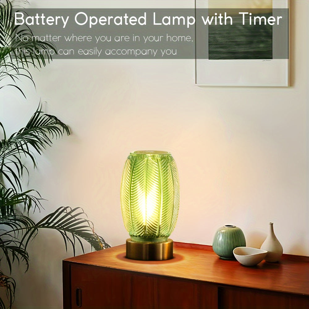 Battery Operated Lamp with Timer, Cordless Table Lamps for Room Decor, Small Table Lamp with LED Bulb, Glass Lamps Beside Table Light for Living Room, Bedroom