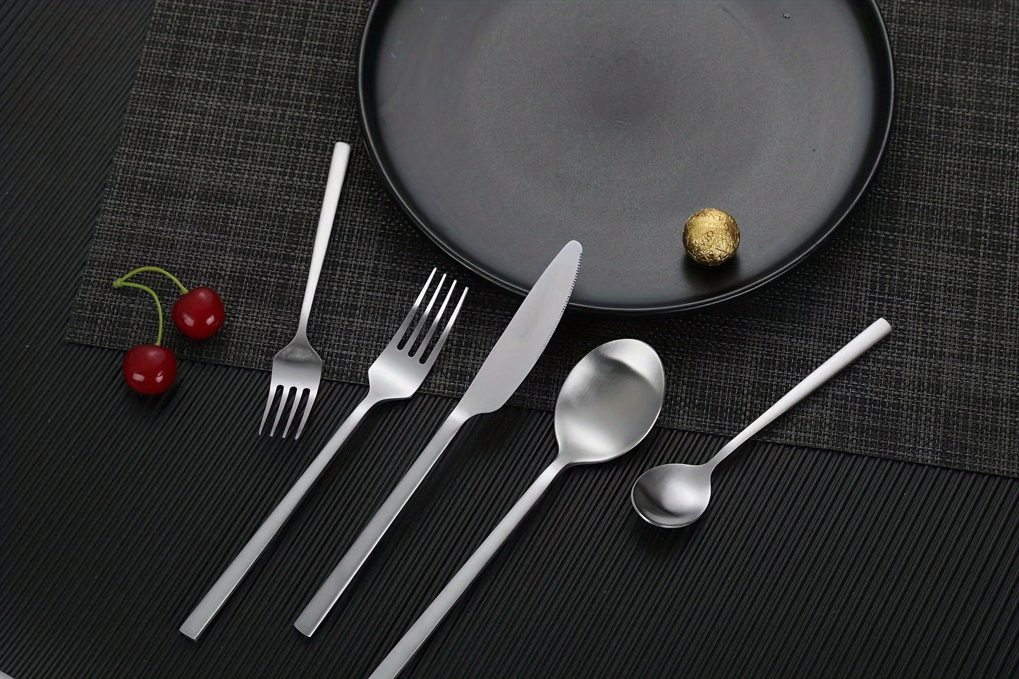 40pcs Matte Silvery Tableware Set Flat Tableware Set Matte Stainless Steel Tableware Set with Rectangular Handle Wedding Gift Family Hotel Daily Restaurant Activity Use Housewarming 8-person Gift Service