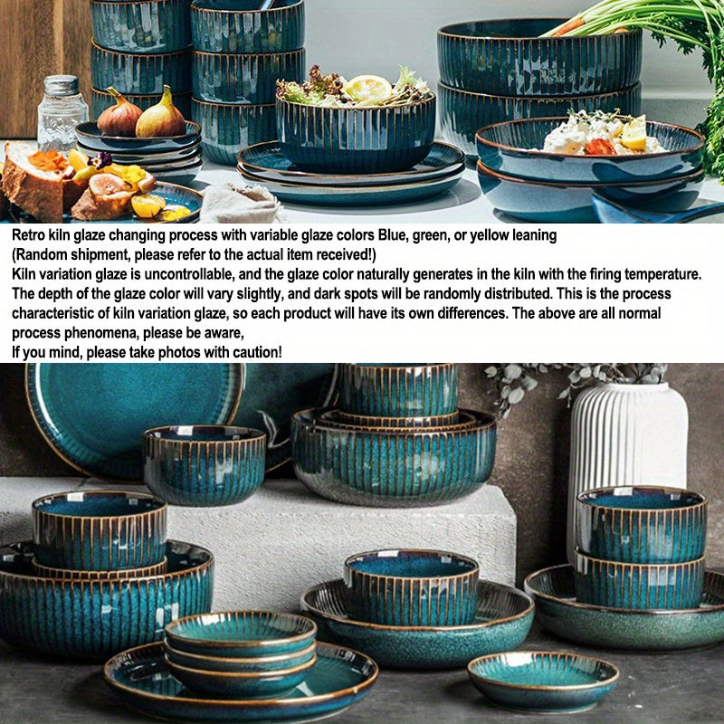 Blue Porcelain Deep Plate Set (4-Piece, 8.5") – Salad & Dinner Plates, Microwave Safe