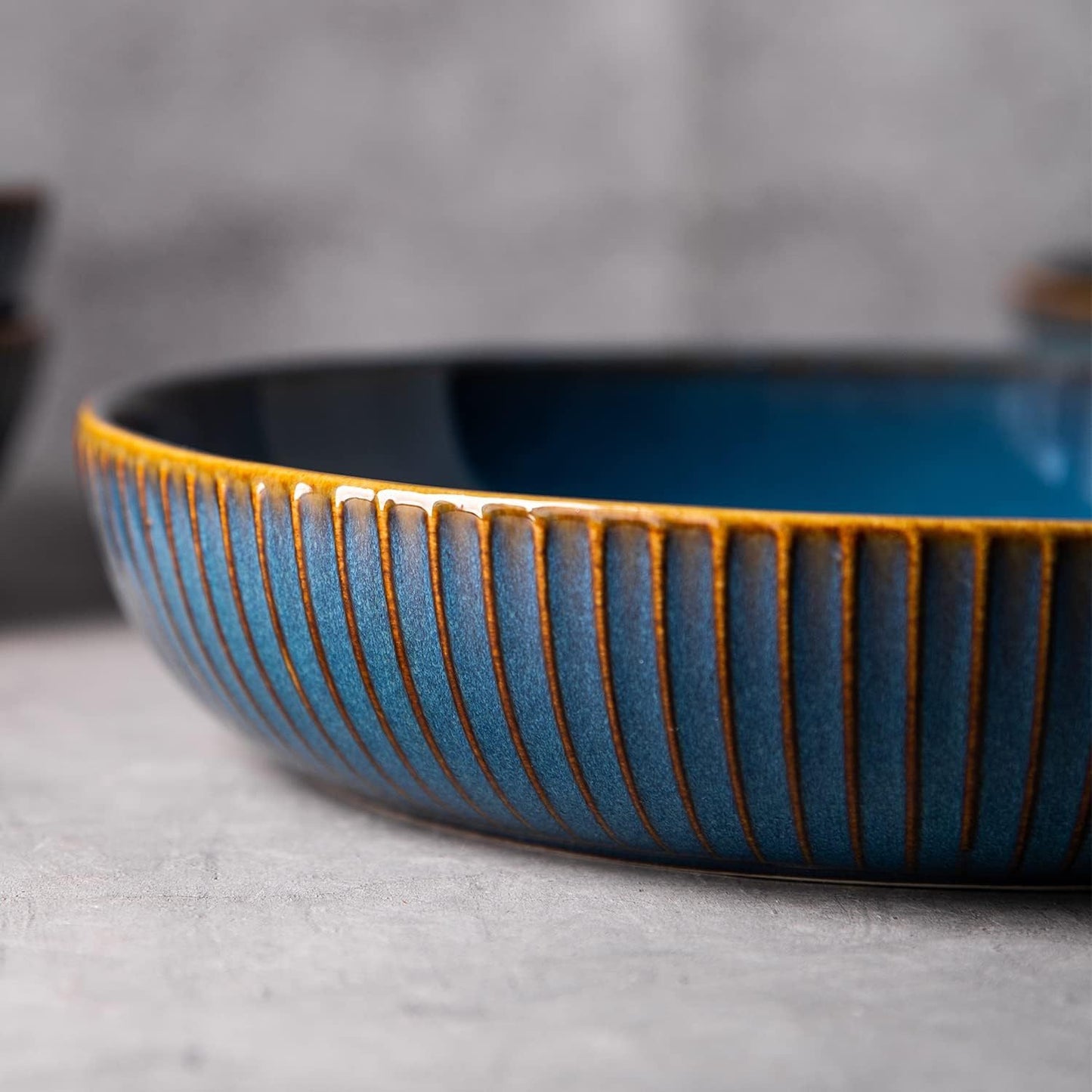 Blue Porcelain Deep Plate Set (4-Piece, 8.5") – Salad & Dinner Plates, Microwave Safe