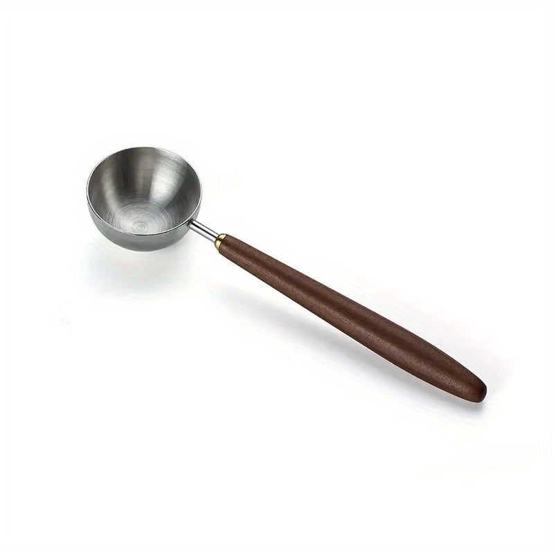 Elegant Walnut Wood Handle Stainless Steel Coffee Scoop - Long Tablespoon Measuring Spoon for Home & Cafe Decor