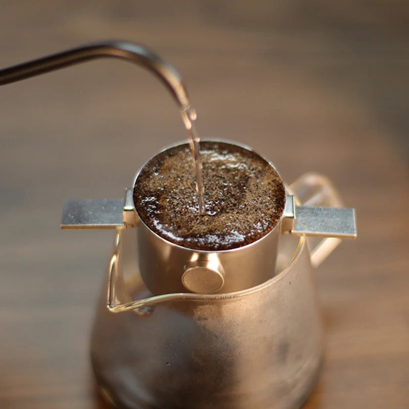 304 Stainless Steel Hanging Ear Coffee Filter Cup with Hand Flush System - Portable, Reusable, No Paper Filters Needed, Compact & Durable Design with Hanging Loop for Travel, Camping, Home & Office - Easy-Clean Coffee Maker A