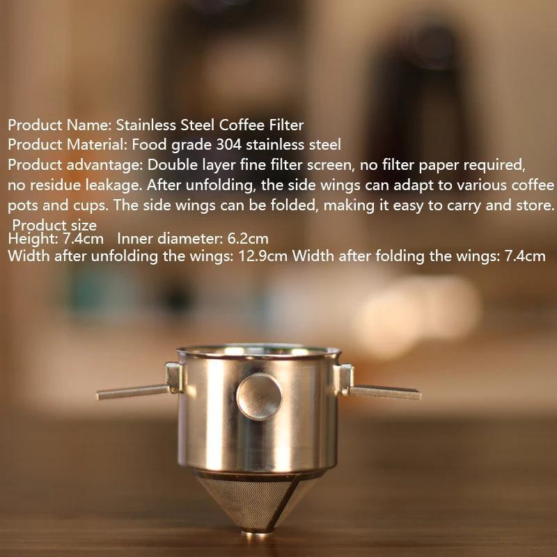 304 Stainless Steel Hanging Ear Coffee Filter Cup with Hand Flush System - Portable, Reusable, No Paper Filters Needed, Compact & Durable Design with Hanging Loop for Travel, Camping, Home & Office - Easy-Clean Coffee Maker A