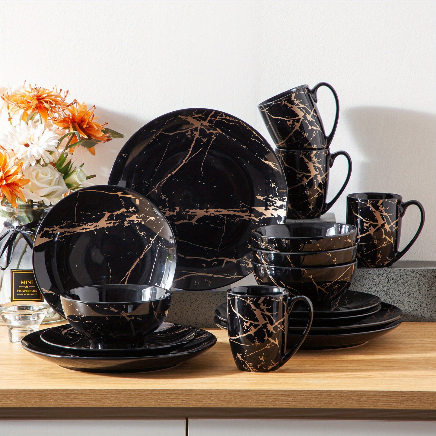 Porcelain Glazed Dinnerware Set (16-Piece) – Plates, Bowls & Mugs for 4