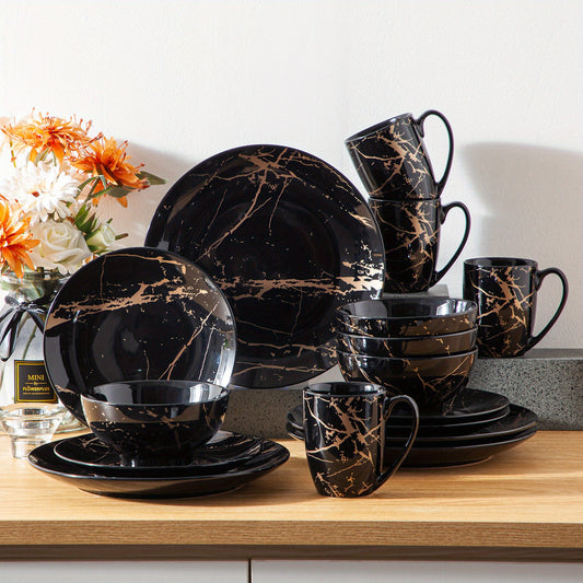 Porcelain Glazed Dinnerware Set (16-Piece) – Plates, Bowls & Mugs for 4