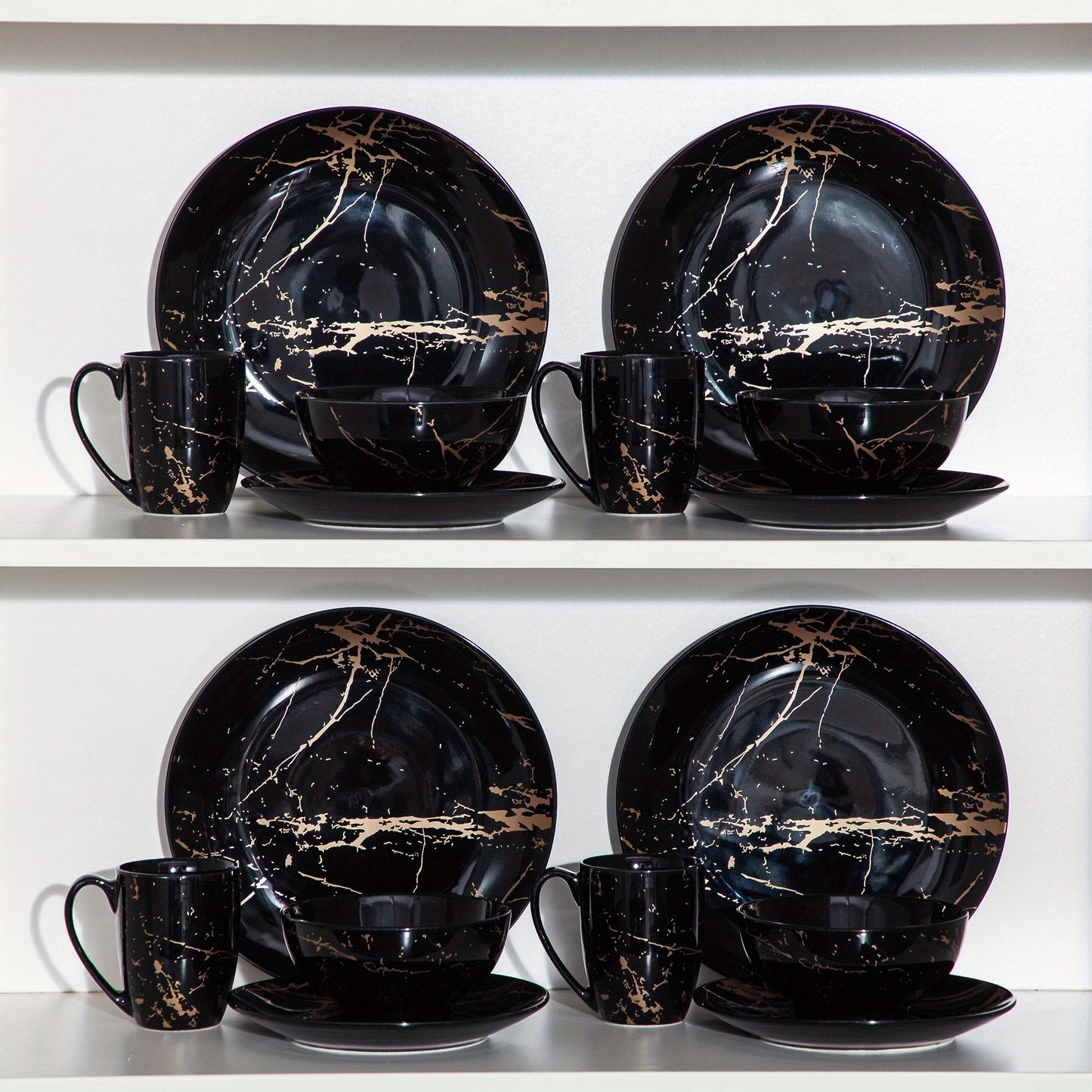 Porcelain Glazed Dinnerware Set (16-Piece) – Plates, Bowls & Mugs for 4