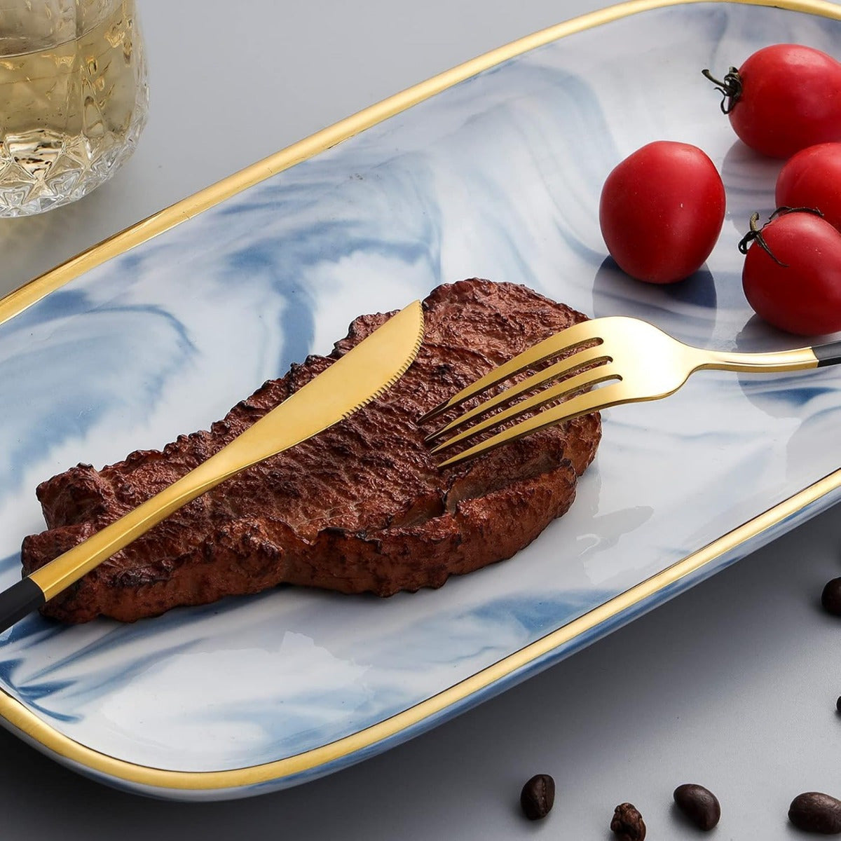 Black Golden Flatware, Royal 24 Piece Matte Black Handle 18/ 10 Stainless Steel Tableware Sets for 6 Including Forks Spoons Knives, Camping Silverware Travel Utensils Set Cutlery (Black Gold)