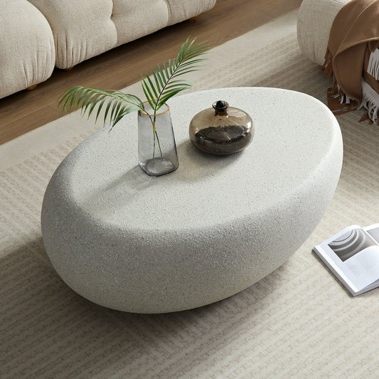 Elliptical Coffee Table – Matte Stone Look Center Table